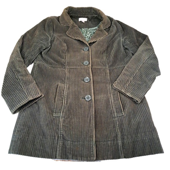 Jackets & Blazers - Denim & Company Corduroy Coat Women's Small Olive Green Fitted Back Slit Lined